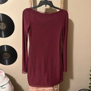 Princess Polly burgundy mesh flair sleeve dress